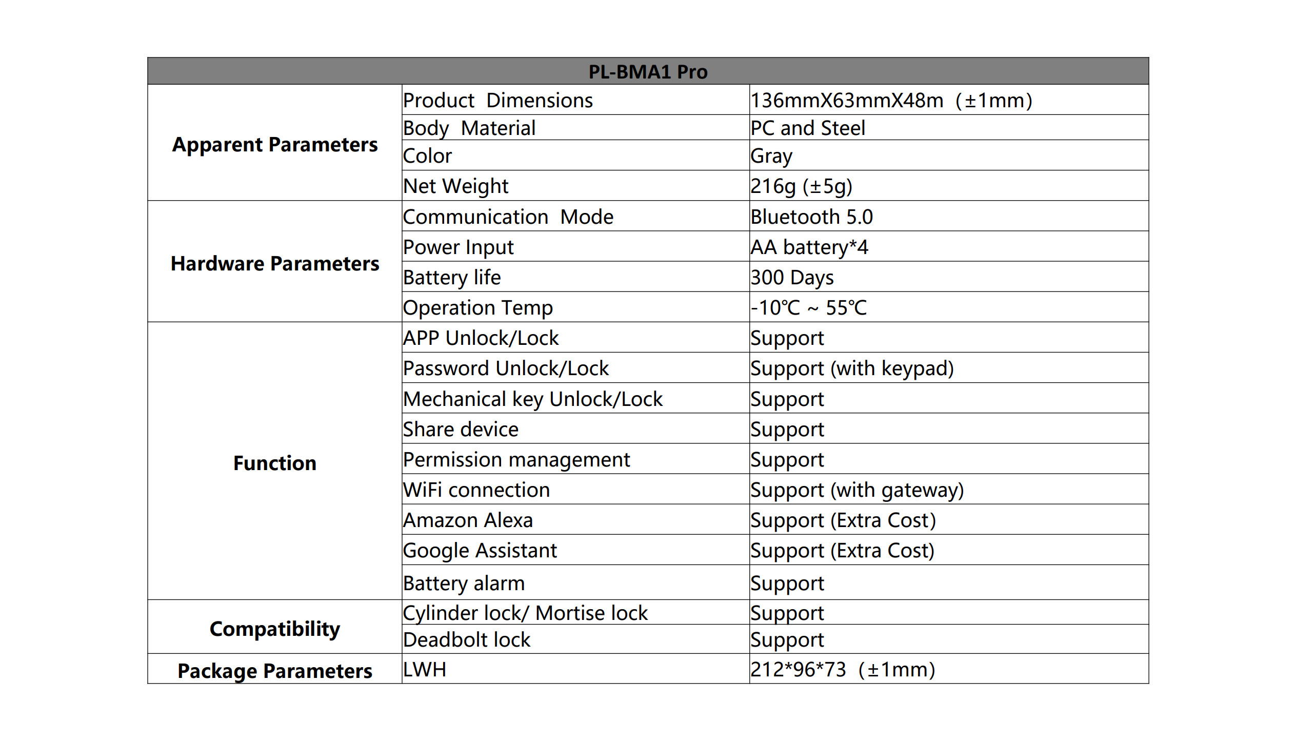 PL-A1 specification image 1